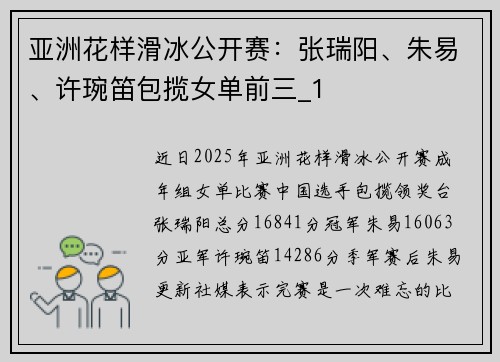亚洲花样滑冰公开赛：张瑞阳、朱易、许琬笛包揽女单前三_1